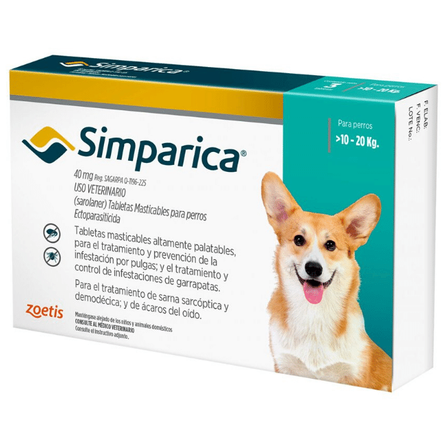 Antipulgas Simparica de 10,1 a 20 kg Perros 1 tab